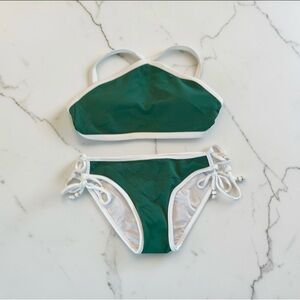 Shoshanna Swimwear Solid Palm Crossover Halter Bikini 2 Pc Set Sz A/B Small NEW